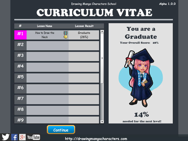 Drawing Manga Characters School Curriculum Vitae Screenshot